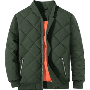 OEM-chaquetas Bomber acolchadas para hombre, chaquetas de algodón grueso con relleno de diamante y cuello redondo, con cremallera, al por mayor, personalizadas - Product Image 1