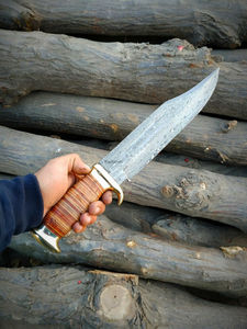 Couteau de chasse Bowie en acier inoxydable de haute qualité, fait main, personnalisé, avec manche en cuir, outil de chasse en plein air, étui OEM - Product Image 4