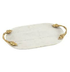 Plateau de service en marbre de conception moderne de forme Unique avec personnalisation disponible couleur blanche naturelle finie - Product Image 3