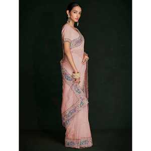 Magnifique ensemble de sari en georgette Lucknowi pour femme, avec chemisier, pour les occasions spéciales - Product Image 4