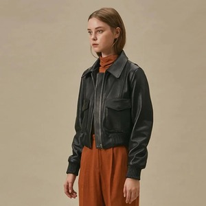 2024แจ็กเก็ตบอมเบอร์สีดำระดับไฮเอนด์สำหรับผู้หญิงหนังแกะแท้แท้ผลิตจากโรงงานสำหรับขี่มอเตอร์ไซค์ฤดูใบไม้ร่วงฤดูหนาว - Product Image 3