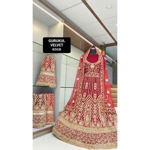 Ropa de Fiesta de Lujo para Adultos, Lehenga Choli de Terciopelo de Manga Corta, Calidad Premium, con Bordado Zari, Estilo Indio-Pakistaní - Product Image 3
