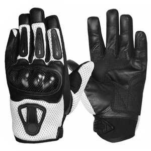 New Men's Short Carbon Fiber Motorcycle Auto Racing Gloves Printed White Black Leather Mesh for Winter Customizable Team Name - Product Image 1