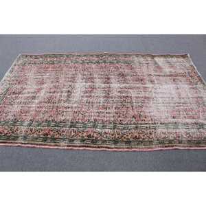 Turkish Vintage Rug, 5x8.2 ft Rug, <b>Red</b> Green Plants & trees <b>Wool</b> Rug - Product Image 3