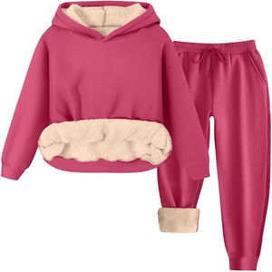 Women 2 Piece Set Sweatsuits <b>Sherpa</b> Fleece <b>Lined</b> Warm hoodies & <b>Joggers</b> Winter Outfits Breathable Tracksuits For Ladies - Product Image 4