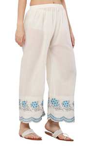 Pantalon Palazzo en rayonne blanche fait à la main Pantalon Palazzo surpiqué pour femme - Product Image 2