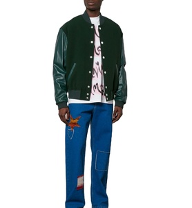 Hiver Printemps Collège Brodé Melton Wool Baseball Jacket Hip Hop Leather Sleeves CollegeBaseballjacket pour hommes DDP Shipping - Product Image 5