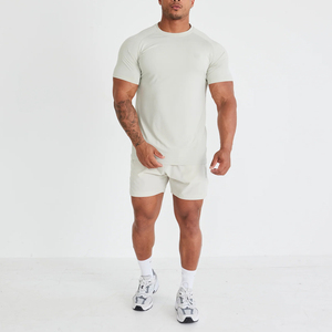 Camiseta personalizada para hombre, cuello redondo, gimnasio, fitness, secado rápido, informal, manga corta, 200 gramos, poliéster/algodón, patrón sólido de punto - Product Image 1