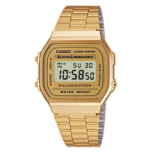 Montre numérique vintage à boîtier carré doré emblématique, bracelet de 18 mm, A168WG 9EF, unisexe - Product Image 1