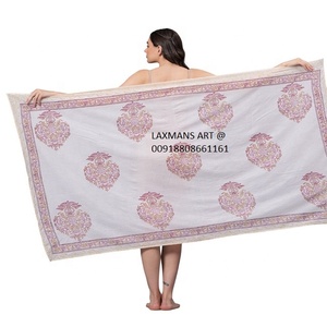 Coton imprimé feuille paréo sarongs indigo été plage écharpes faites à la main longues - Product Image 3