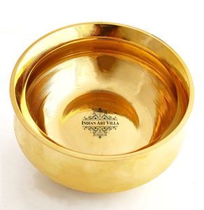 IndianArtVilla Pure Brass <b>Plain</b> Design Gold Shine Finish Pot- Cookware & Storage for Home Hotel & Restaurant - Product Image 1