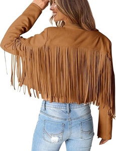 Vestes en cuir Faux daim à franges pour femmes OEM 2025 Manteaux courts de moto à pampilles à la mode - Product Image 3