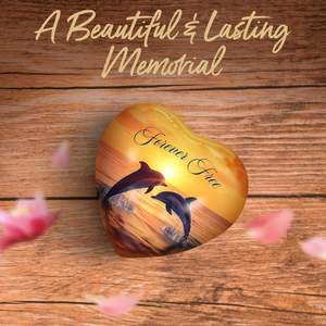 Petite urne dauphin en forme de coeur-Urne souvenir orange pour cendres pour hommes avec boîte et sac-Urne de crémation en coeur-Honore votre bien-aimé - Product Image 6