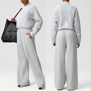 Cao cấp giải trí mùa thu thời trang đường phố 2pcs người phụ nữ jogger thể thao Bộ nửa Zip Áo dây kéo túi + rộng chân thể thao - Product Image 6