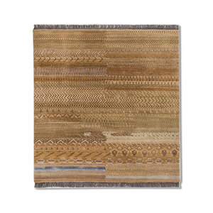 Alfombra Manchaha de Lana y Seda de Bambú con Patrón Geométrico Anudada a Mano en Rojo y Naranja - Para Uso Doméstico Les-2724 - Product Image 1