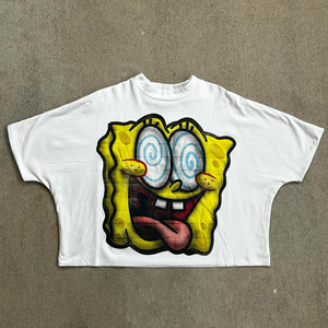 Hip Hop coupe et coudre T-shirt poids lourd surdimensionné graphique Boxy Fit T-shirt 250 Gsm coton recadrée Boxy t-shirt hommes - Product Image 3