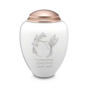 Urna Funeraria para Adultos, Diseño de Colibrí, Color Blanco y Oro Rosa - Product Image 1