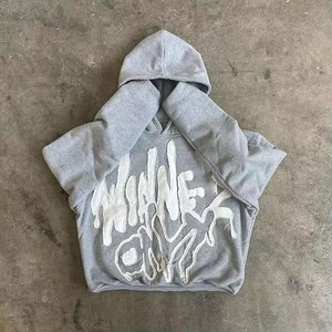 Sudadera con capucha Vintage 500 Gsm 100% de algodón con cremallera para hombre, parche bordado desgastado de gran tamaño, trabajo, temporada de invierno, Puff con capucha alta - Product Image 5