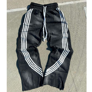 Teal Wide Leg Track Pants with <b>White</b> Side Stripes Drawstring Waist Large Logo Patch Casual Streetwear - Product Image 2