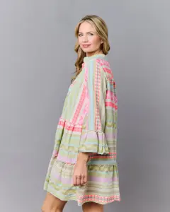 Weaving <b>Dress</b> for Women Stylish Long <b>Bell</b> Sleeve V Neck Tunic Midi <b>Dress</b> Perfect for Sunny Days and Warm Coastal Evenings - Product Image 2