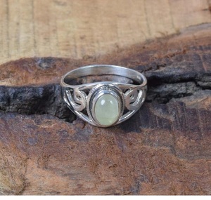 Prehnita verde natural 925 plata esterlina filigrana ovalada diseñador anillo de piedras preciosas junio piedra natal regalo de Navidad - Product Image 2