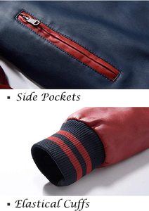 Men's Coated Baseball Varsity <b>Jacket</b> <b>with</b> Stand Collar PU Leather and <b>Fleece</b> <b>Lining</b> - Product Image 2