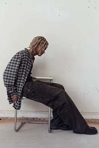 กางเกงผ้าฝ้ายสีดำผ้ายีนส์ทรงหลวมสำหรับผู้ชายกางเกงทรงหลวมขาโค้งมนคุณภาพระดับพรีเมียม - Product Image 6