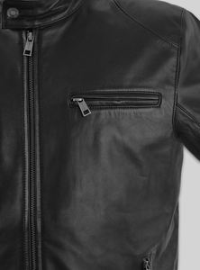 Chaqueta de Cuero Genuino para Hombre, Hecha a Medida al por Mayor, Cuello Alto, Logotipo Frontal, Impermeable, Cortavientos, Ropa de Abrigo de Invierno - Product Image 4