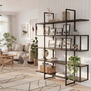 Estante Decorativo S-SHELF 120x30x150cm de Madera de Caucho KTB68032 para Sala de Estar, Armario, Pared, Florero, Decoración del Hogar, Panel Triangular - Product Image 2