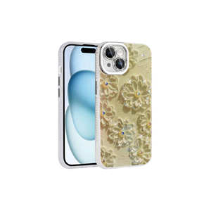 ASMA Garden Edition – Coque de luxe à motif floral et pierres brillantes pour iPhone 14, élégante, blanche, en silicone rigide, style Ins - Product Image 1