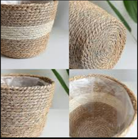 Pots et jardinières en jonc de mer tressés à la main, style floral, avec doublures en plastique