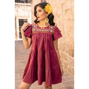 Women White Embroidered <b>Short</b> <b>Dress</b> Mexican <b>Floral</b> Yoke <b>Dress</b> Cotton Ethnic Summer Casual <b>Dress</b> - Product Image 2
