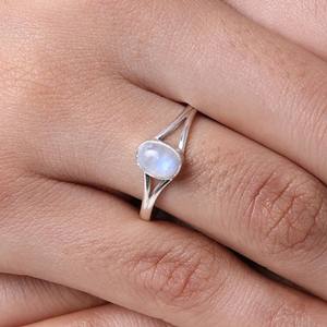 แหวน925แท้คุณภาพสูงสีเงินสเตอร์ลิงสีรุ้งธรรมชาติแหวนตั้งขอบขนาด7x9มม. เครื่องประดับแฮนด์เมดแบบประณีต - Product Image 2