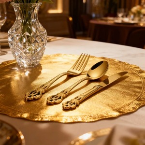 Juego de Cubiertos de Madera de Lujo para Bodas, Diseño de Mango Barroco Ornamentado para Comidas Elegantes, Ecológico - Product Image 3