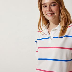 Nouveau T-shirt Polo Rayé Décontracté en Coton à Manches Courtes pour Femme 2026 – Col Revers, Coupe Courte, Ample, Idéal Été – Vente en Gros - Product Image 2