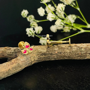 Pendientes de Oro Sólido de 14K con Rubí Natural en Forma de Flor de Loto, Regalo Cristiano, Joyería Fina de Lujo para Mujer - Product Image 5