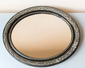 Miroir ovale Louis XVI antique, cadre floral doré, décoration de ferme - Product Image 4