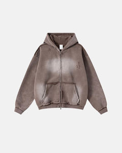 Sudadera con capucha de algodón terry con cremallera, efecto desgastado por el sol y lavado ácido, 400 g/m², personalizada al por mayor para streetwear - Product Image 5