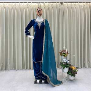 Ensemble de travail TOP PLAZZO Hiver Vintage en velours de viscose naturel, uni, brodé de sequins, coupe ample - Product Image 4