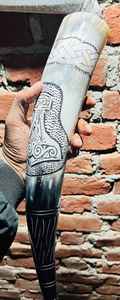 Cuerno de beber medieval vikingo tallado a mano, soporte náutico de hierro pulido, cerveza elegante, Med decorativo de Taqi Handicraft - Product Image 4