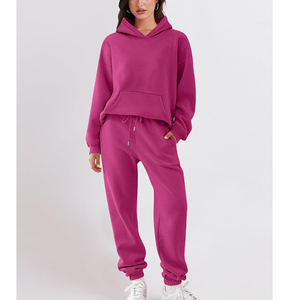 Chándal de lana tecnológica de algodón de alta calidad para mujer, chándal liso de gran tamaño de dos piezas para mujer, chándales de lana al por mayor para mujer - Product Image 2