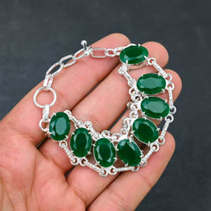 Lab Created Green <b>Onyx</b> Chain Style <b>Bracelet</b> Handmade 925 Silver Plated Designer Gemstone Jewelry 7 to 8 Inch Gift for Women - Product Image 4