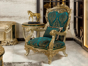Ensemble de canapés en bois sculpté traditionnel de luxe avec revêtement vert antique, cadre doré, dossier capitonné - Meubles de salon - Décoration - Product Image 3