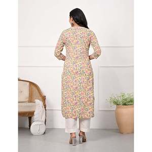 Yellow Jaal <b>Block</b> <b>Printed</b> Straight Kurti Traditional Indian Ethnic Cotton Straight Dress for Daily Wear Parties Floral Rayon - Product Image 5