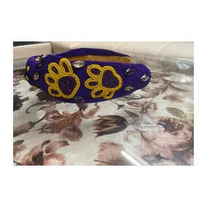 Fashion-Forward <b>Velvet</b> Knotted <b>Headband</b> for Girls Trendy Paw Print Beaded Accessory - Product Image 2