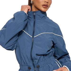 High Quality <b>Woman</b> 2 Piece Set Windbreaker Oversize Zipper Cropped Top <b>Short</b> Set <b>Shorts</b> and Jacket Set - Product Image 5