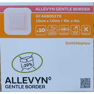 ALLEVYN Gentle Border 10cmx10cm 10 Apósitos Adhesivos Autoadhesivos para Heridas - Product Image 1
