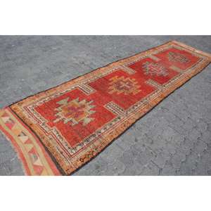 Vintage Rug, <b>Runner</b> 3.4x13.1 ft Rug, Herki <b>Red</b> Patchwork Rug - Product Image 3