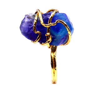 Bague en argent sterling 925 plaqué or pour tous les jours Fluorite Gemstone Classic Trendy Rough Stone Ring - Product Image 6