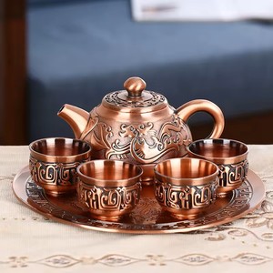 Antique-Style Hand-Engraved Copper Tea Set 500ml Capacity Magnificent Piece for Collectors Touch Antique Elegance for Any Space - Product Image 1
